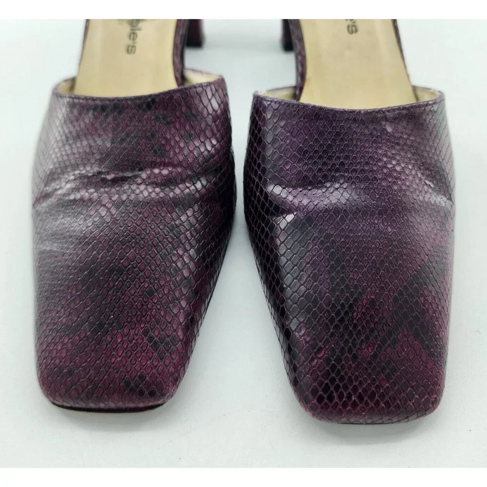 Bloomingdale's Womens Slip On Block Heels Square Toe Purple Faux Snake Skin 36.5